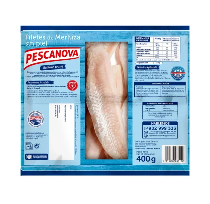 Filete de merluza sin piel 400g pescanova compra pescado congelado online trasera