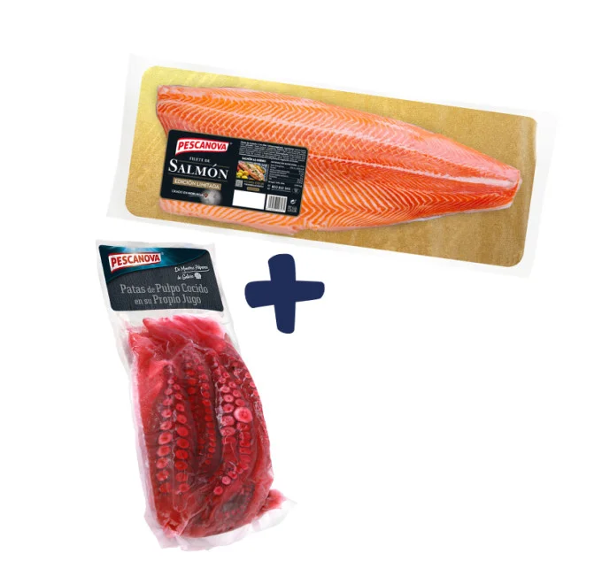 Pack pulpo cocido 800g + salmón 900-1100g