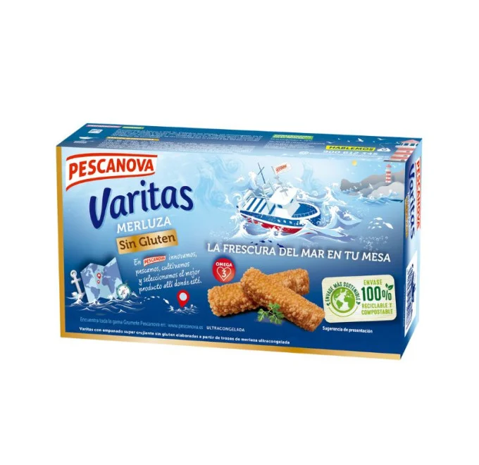 Varitas de merluza sin gluten 300g compra online pescado rebozado pescanova trasera