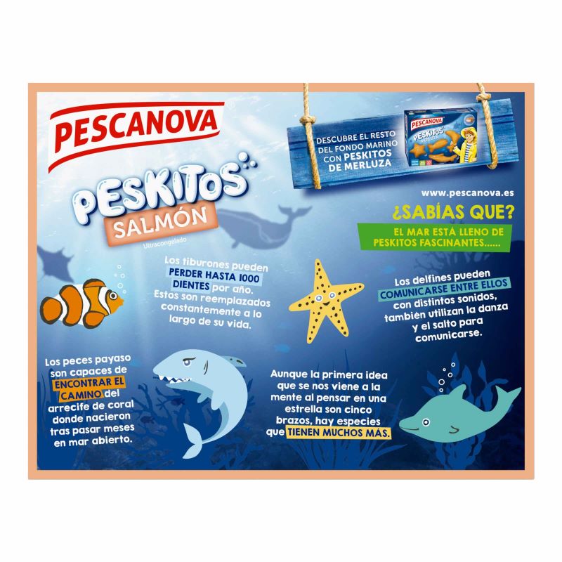Parte trasera del envase de Peskitos de Salmón Grumete Pescanova