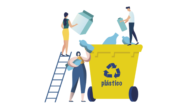 Contenedor de envases reciclables del programa de sostenibilidad Pescanova