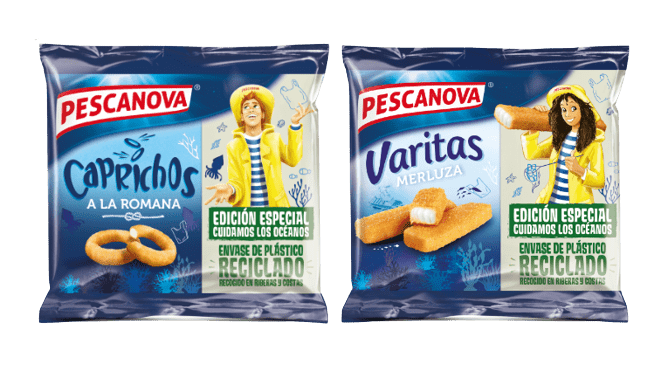Bodegón de envases reciclados de productos Pescanova