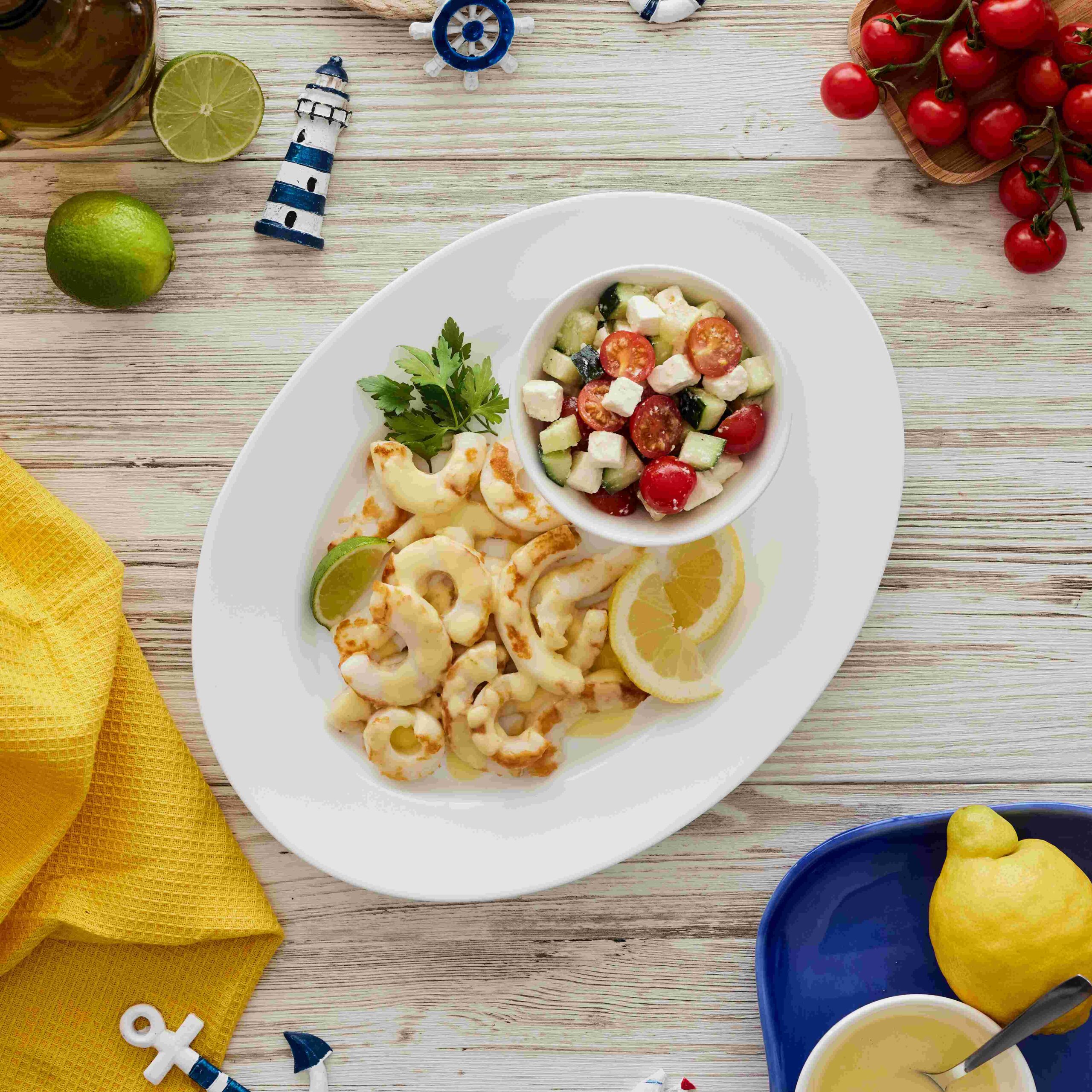 Tiras de potón a la plancha con vinagreta cítrica